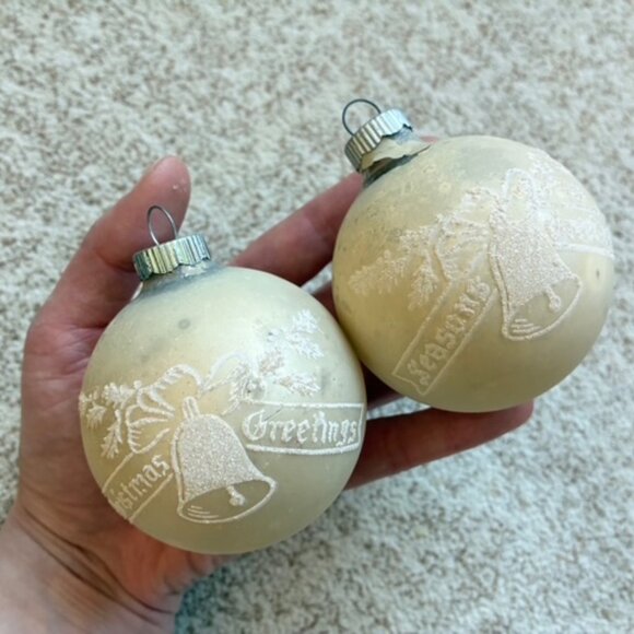 Vintage Shiny Brite Satin Stenciled Mica 12 Flocked Ornaments Boxed Glass - Picture 7 of 9